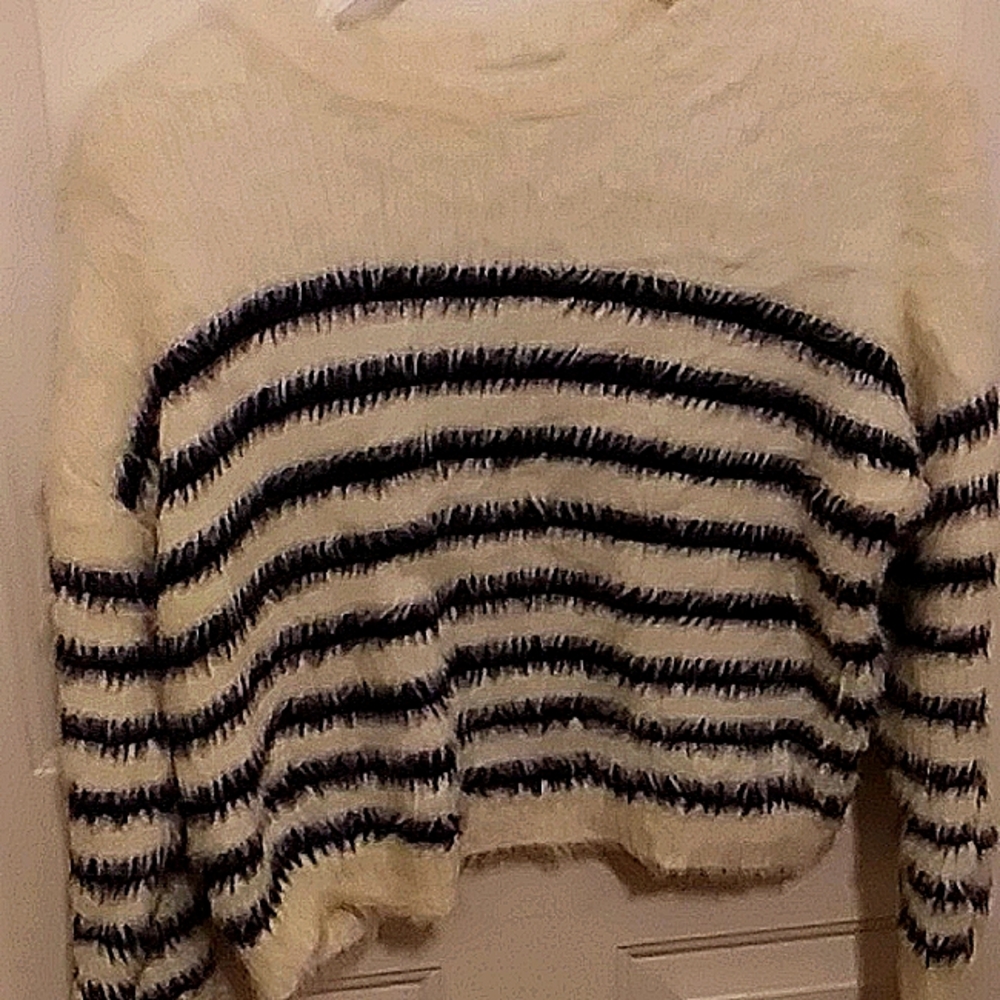 La Ligne Blue White Striped Midriff Sweater Size M